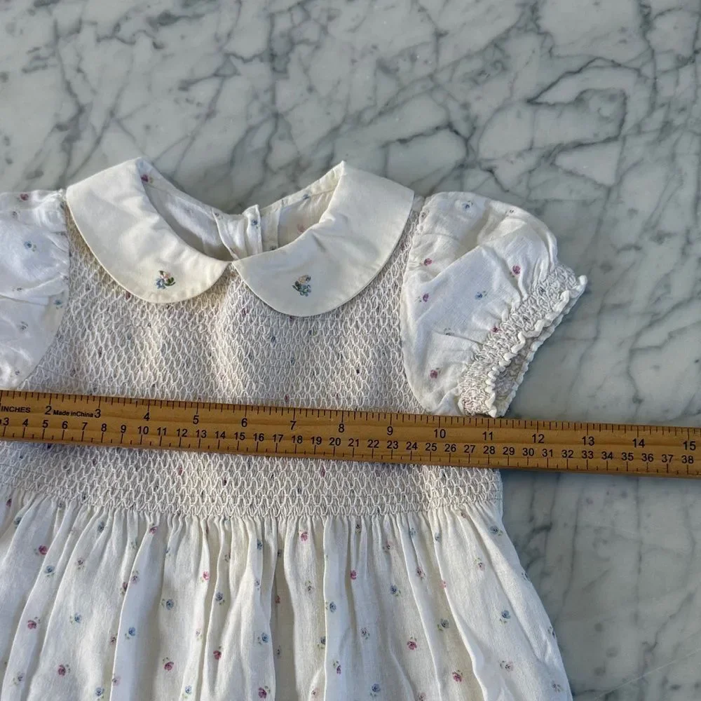Gymboree Smocked Baby Dress Cottagecore Linen Floral Summer Sz 24 Months
